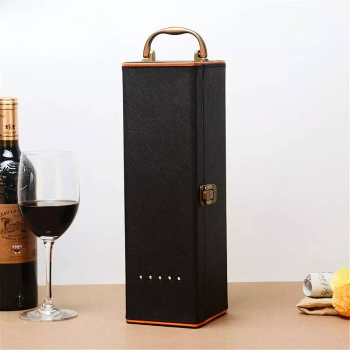 Pudełko na wino Deluxe na 1 butelkę z akcesoriami w zestawie wnętrze pomarańczowe