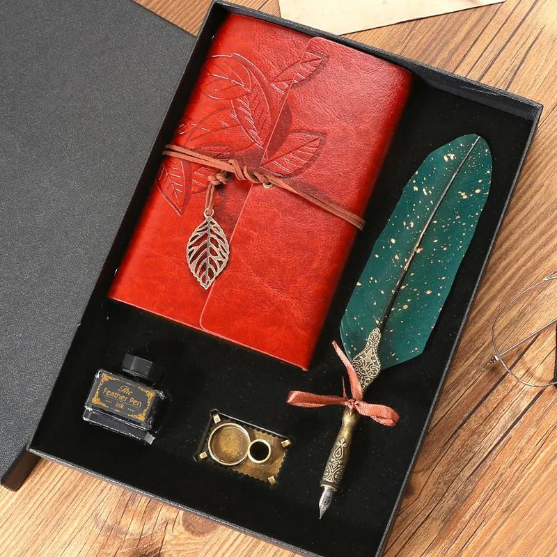 Zestaw Kaligraficzny Vintage Z Notesem I Zielonym Piórem