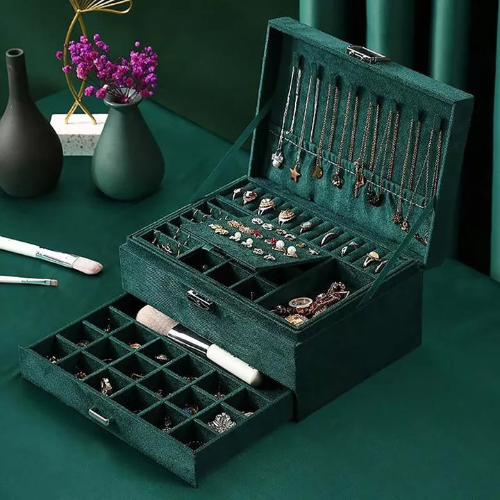 Pudelko na bizuterie z kluczykiem Zielony Szmaragd Bransoletka 7 Czaker GRATIS