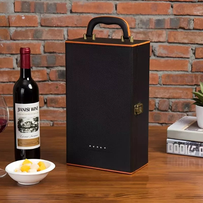 Luksusowa skrzynka na 2 butelki wina z akcesoriami wnętrze pomarańczowe