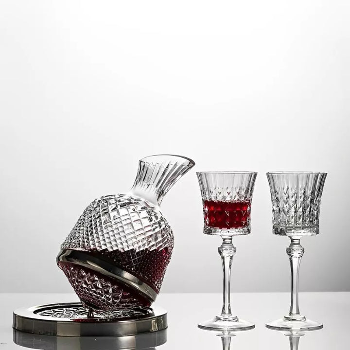 Obrotowy zestaw karafka do alkoholu z 2 srebrnymi kieliszkami