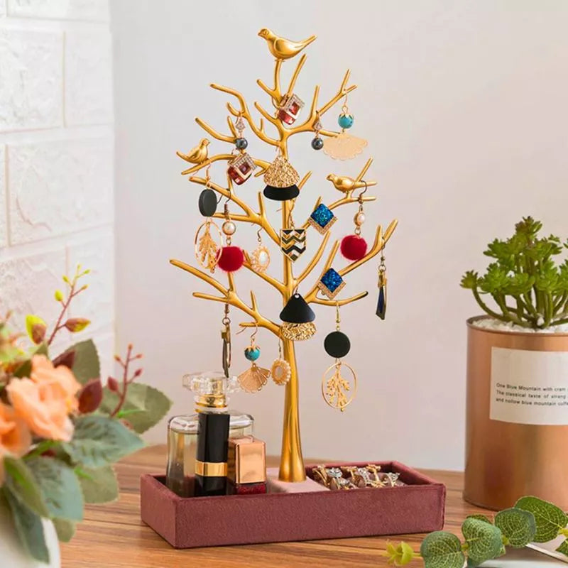 Kreatywny stojak na bizuterie Drzewo z ptakami Fortune