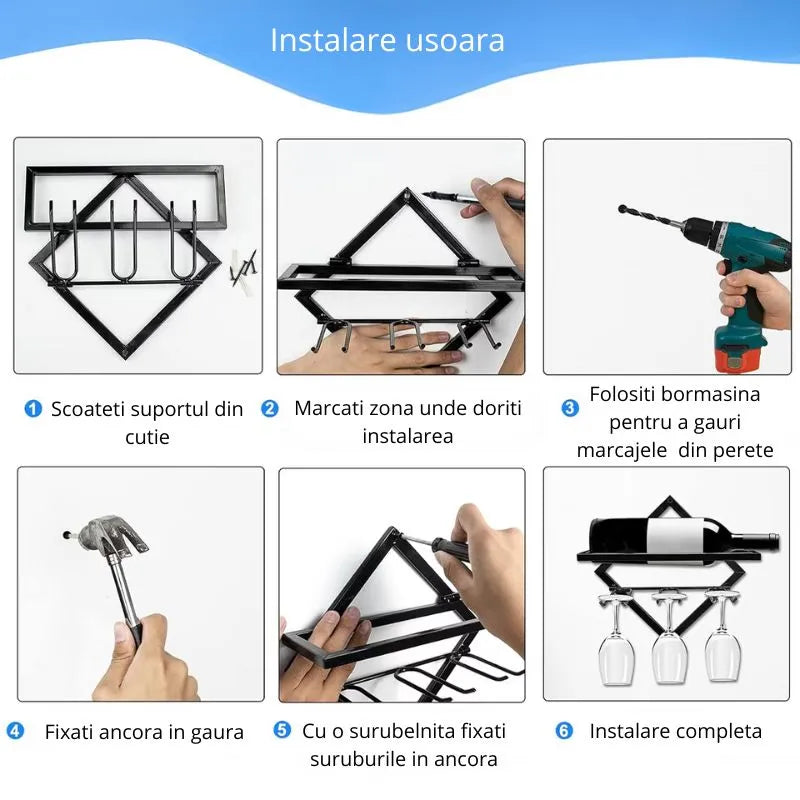 Wall Mount for Wine Bottle and Glasses